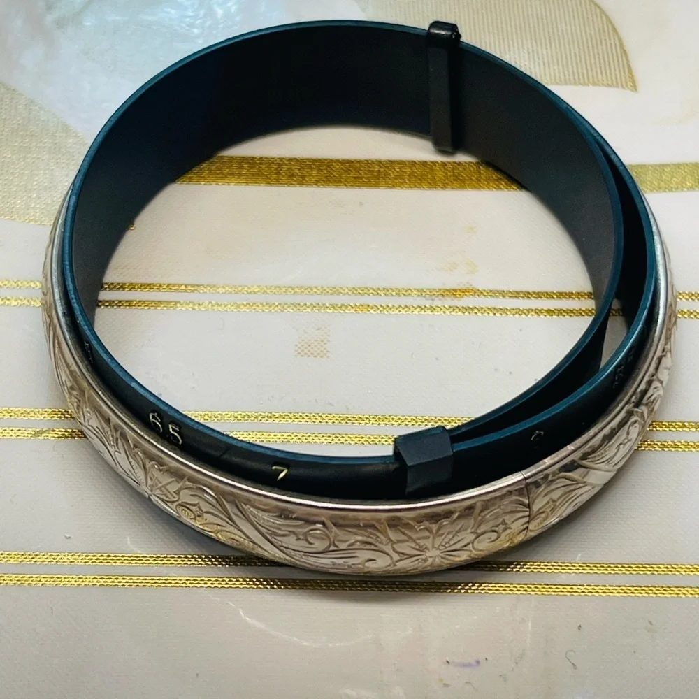 Vtg Beau American Sterling Silver Engraved Bangle Bracelet - 13g, Size 6-7”